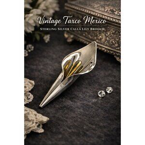 Vintage Taxco Mexico Sterling Silver Calla Lily Brooch 4" Elegant Floral Design